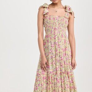 Poupette St Barth Green Petunia Long Triny Floral Dress